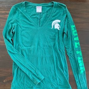 VS PINK L/S Green MSU (Michigan State) shirt
